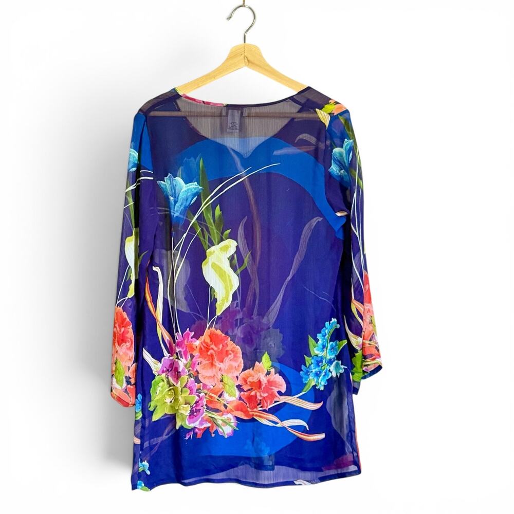 Soft Surroundings Watercolor Floral Sheer Tunic Caftan Style Top Small - Picture 2 of 7